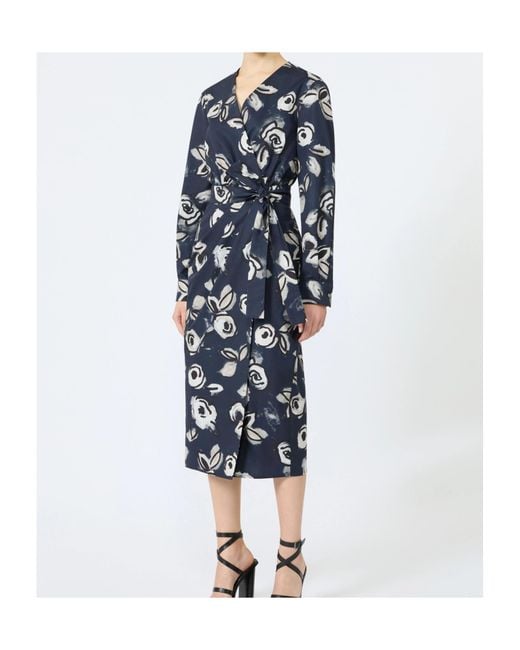 Max Mara Blue Printed Poplin Wrap Dress