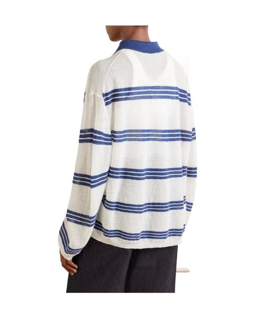 The Elder Statesman Blue Striped Cashmere And Mohair-Blend Polo Shirt