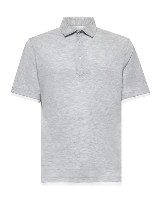 Brunello Cucinelli Gray Double-Layered Straight Hem Polo Shirt for men