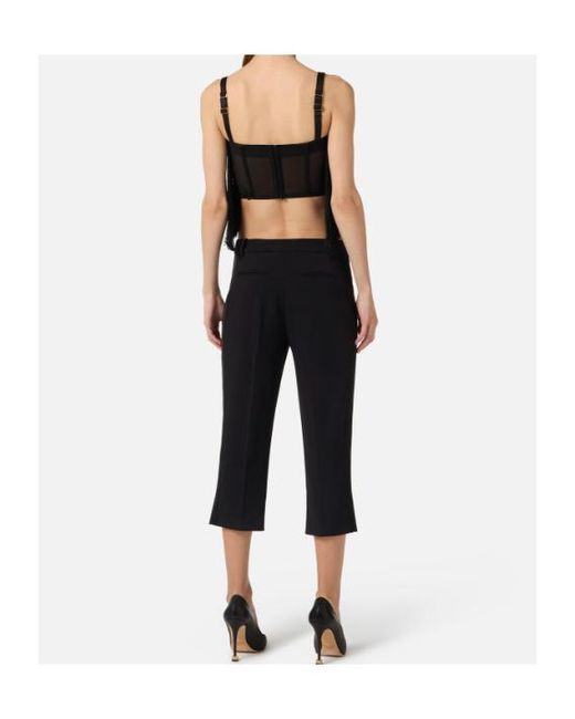 Elisabetta Franchi Blue Cropped Satin-Trim Pants