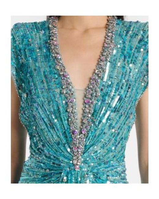 Jenny Packham Green Lacie Gathered Embellished Gown