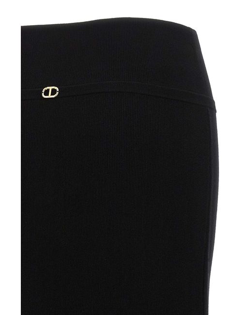 Twinset Black Godet Midi Knit Skirt