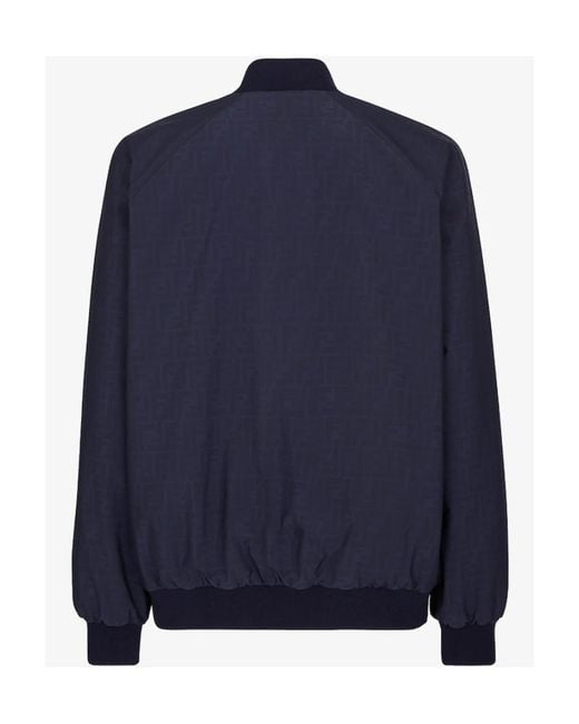 Fendi Blue All-Over Ff Printed Zipped Bomber Jacket for men
