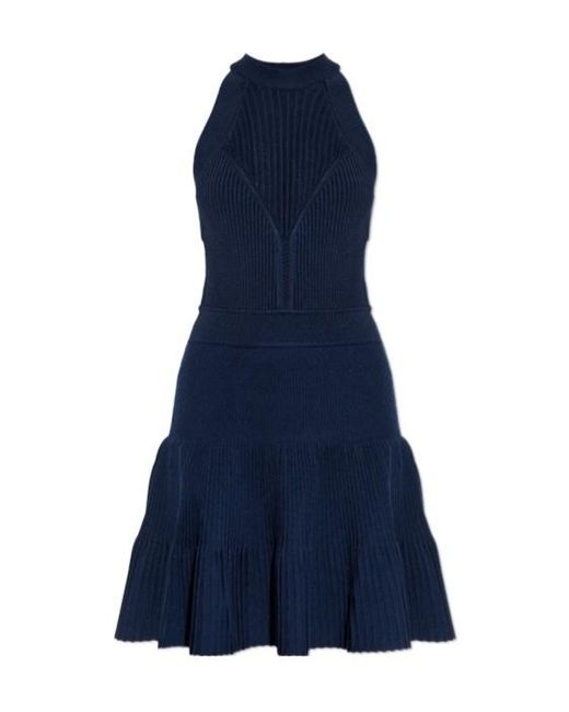Balmain Blue Ribbed Halter Mini Dress