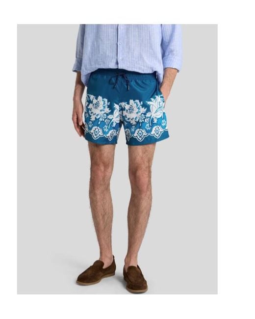 Etro Blue Placed Floral Print Swimsuit for men