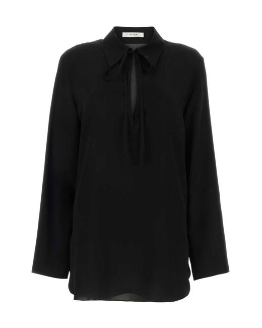 The Row Black Long-Sleeved Tie-Detailed Top