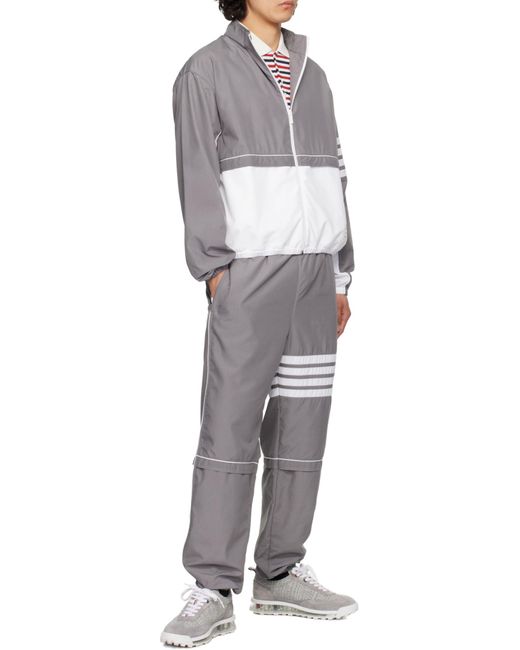 Thom Browne Gray Bar Stripe Detailed Zipped Windbreaker for men