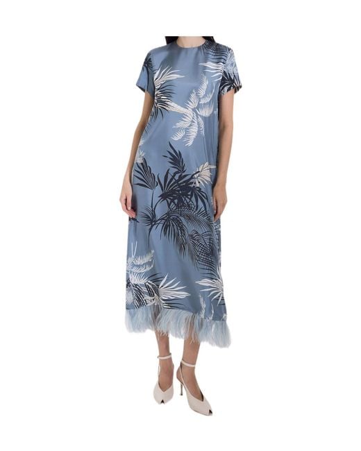 Marella Blue Printed Short-Sleeve Dress