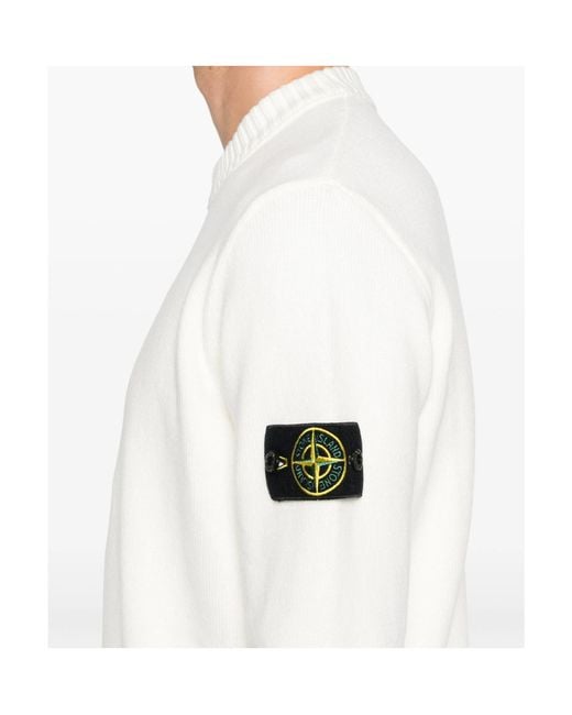 Stone Island White Logo Patch Crewneck Jumper for men