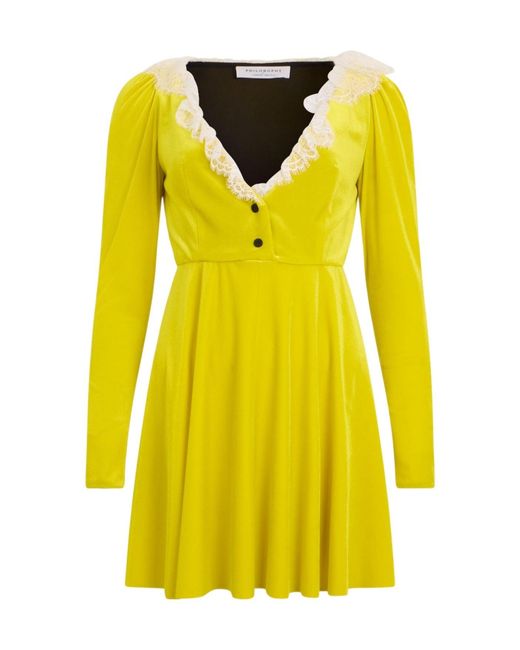 Philosophy Di Lorenzo Serafini Yellow Lace-Trim Mini Dress