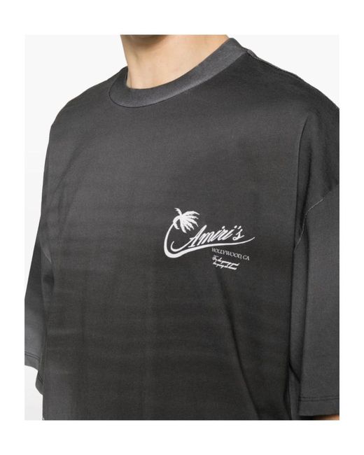 Amiri Gray Palm Tree Printed Crewneck T-Shirt for men