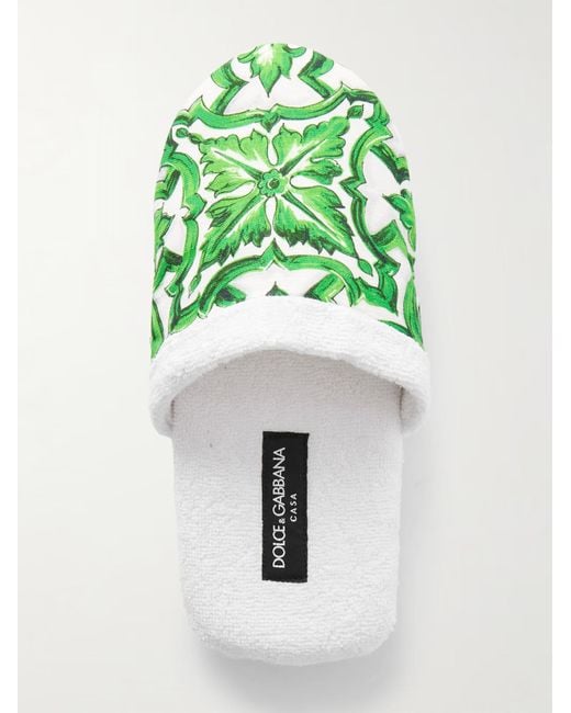 Dolce & Gabbana Green Mediterraneo-Print Slippers