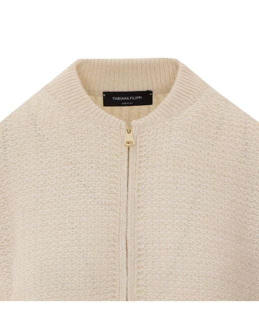 Fabiana Filippi Natural Zip-Up Waffle-Knit Cardigan