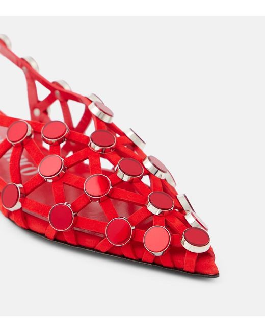 The Attico Red Grid Open-Heel Flat Sandals