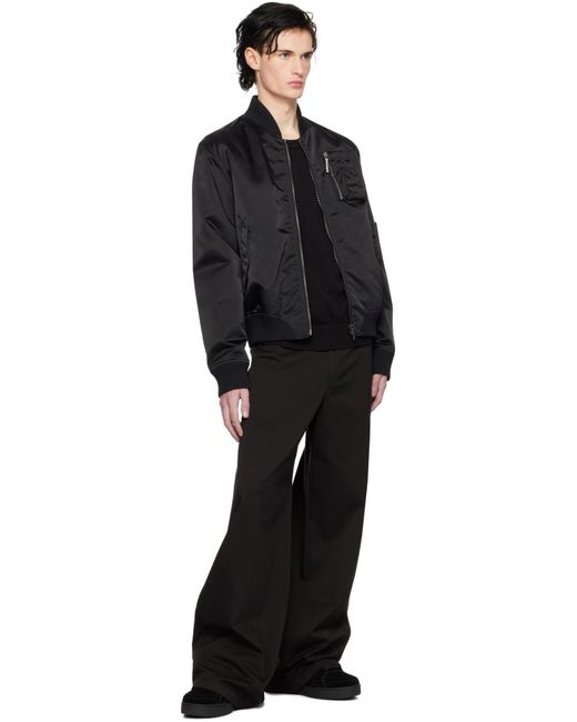 Palm Angels Black Curved Logo Zipped Bomber Jacket for men