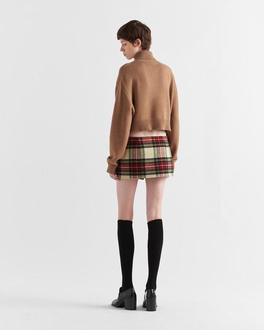 Prada Plaid Wool Skirt in Red | Lyst