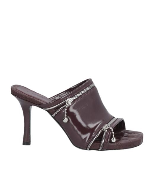 Burberry Brown Glossy Leather Slide Sandals
