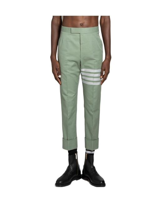 Thom Browne Green 4 Bar Stripe Cropped Tailored Trousers for men