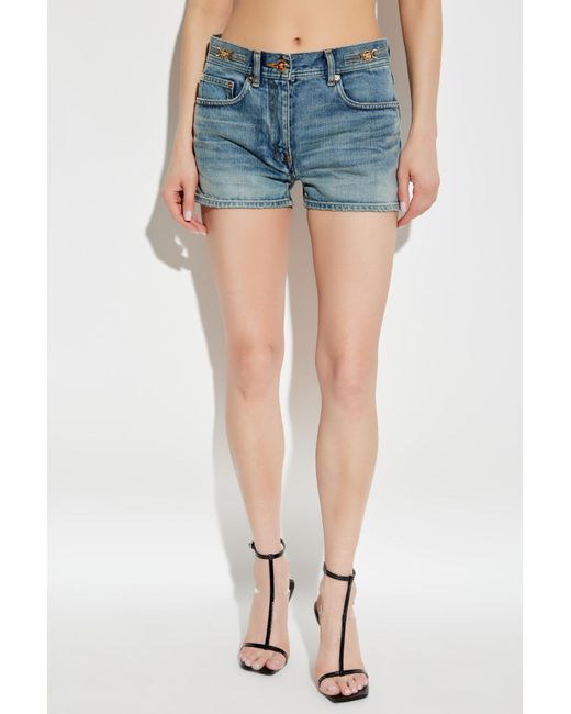 Versace Blue Logo-Patch Denim Shorts