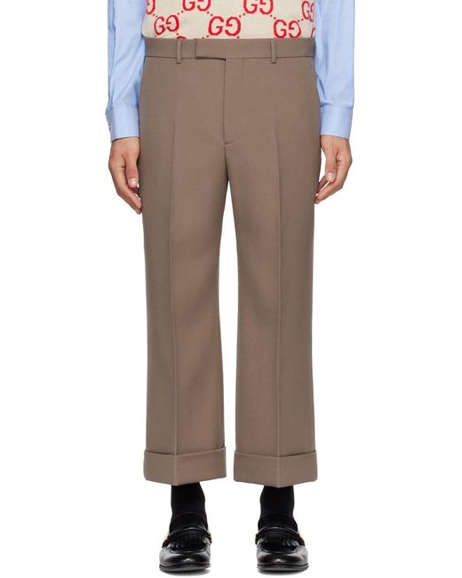 Gucci Brown Wool Gabardine Trousers for men