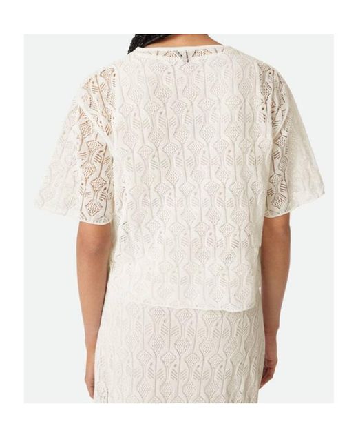 Bottega Veneta White Lace Detailed Short Sleeved Top