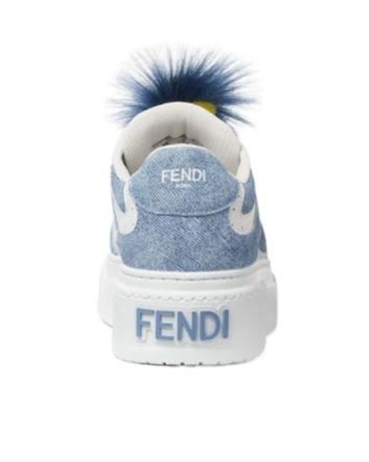 Fendi Blue Denim-Effect Printed Suede Platform Sneakers With Charms
