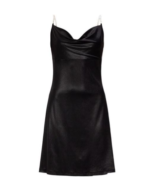 Versace Jeans Black Couture Draped Pearl-Trim Dress