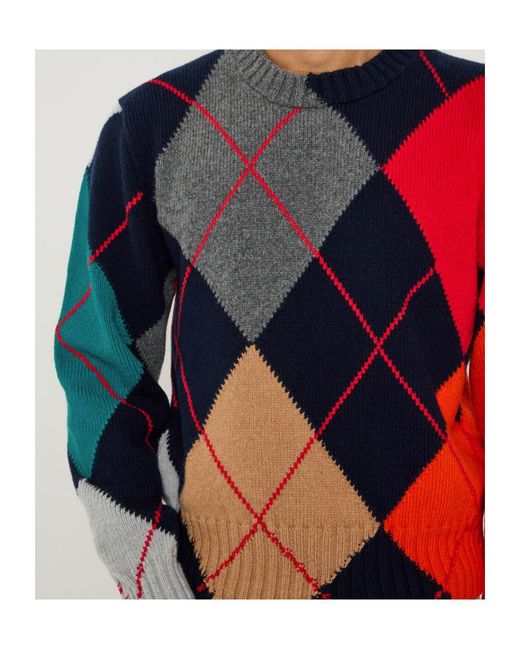 J.W. Anderson Blue Pringle Diamond Pattern Crew Neck Wool Knit Sweater for men