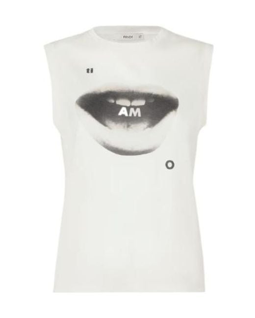 Fendi White Ivory Jersey Top With Ti Amo Print