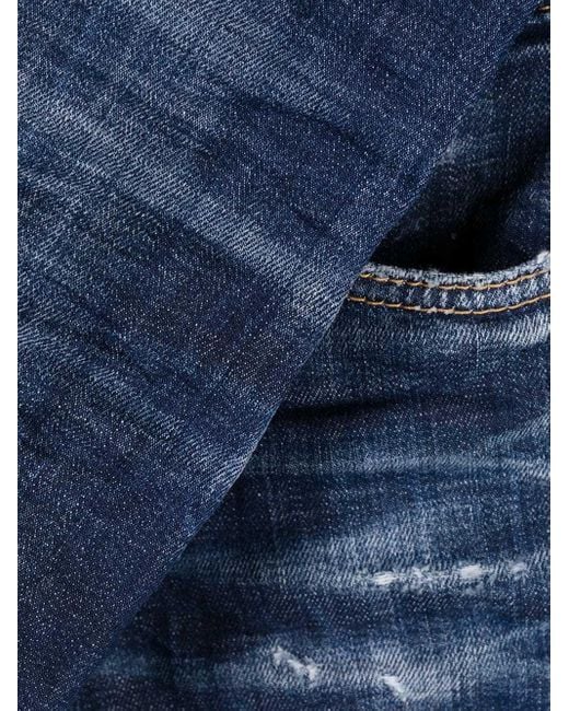 DSquared² Blue Distressed-Effect Cropped Skinny Jeans