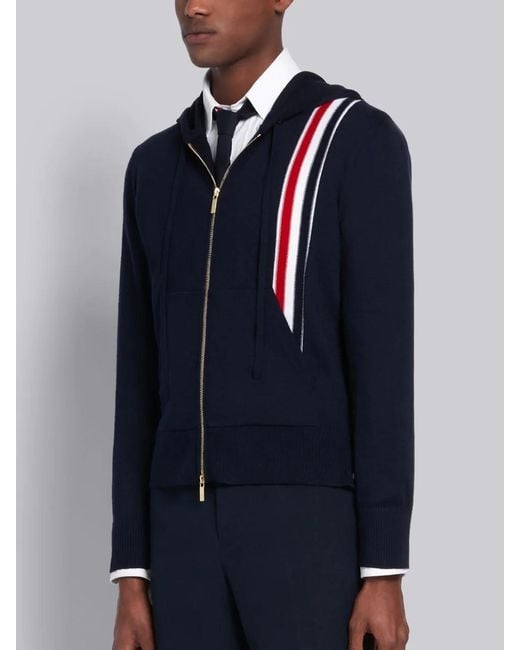 Thom Browne Blue Intarsia Stripe Hoodie for men