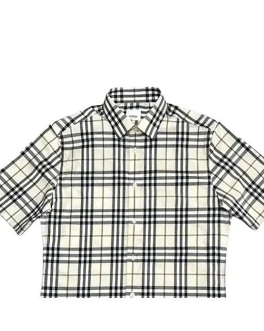 Burberry White Plaid Short-Sleeved Shirt for men