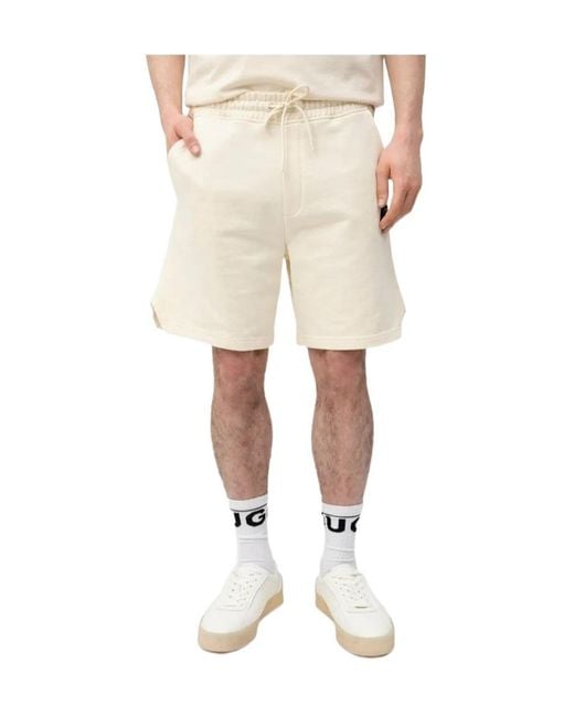 Boss Natural Drawstring-Fastening Logo-Patch Shorts for men