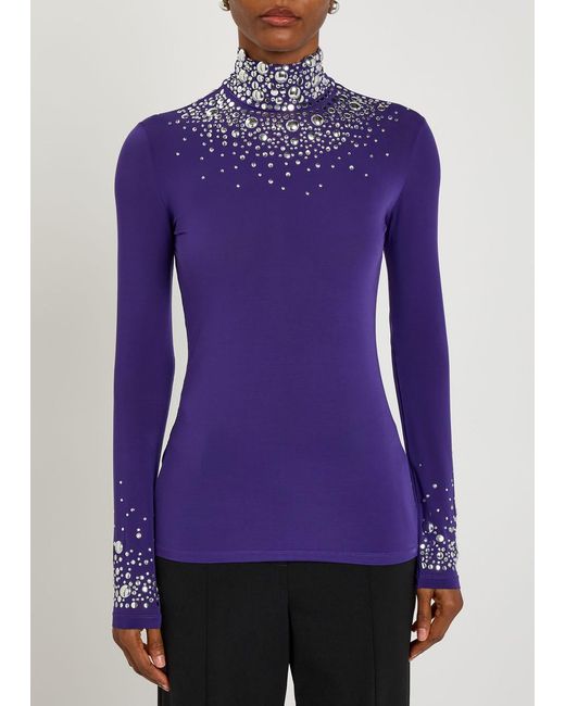 Rabanne Purple Stud-Embellished Stretch-Jersey Top