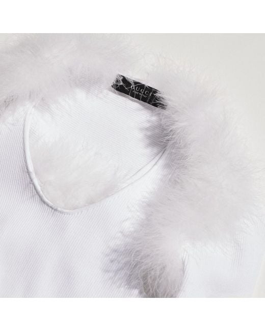 Gucci White Rib Viscose Tank Top With Cardigan
