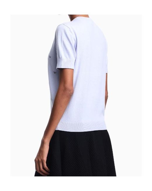 Emporio Armani Blue Embroidered Short-Sleeve T-Shirt