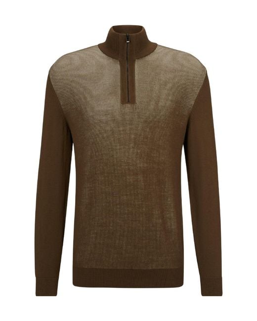 Boss Green Half-Zip Stand Collar Knit Sweater for men