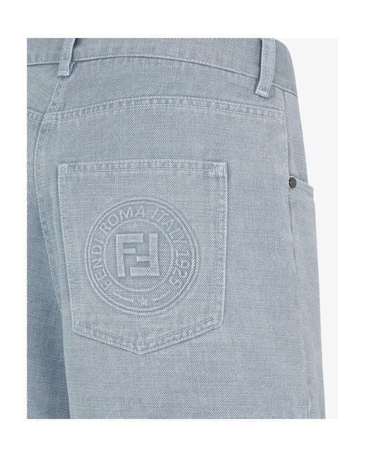 Fendi Blue Ff Embossed Denim Shorts