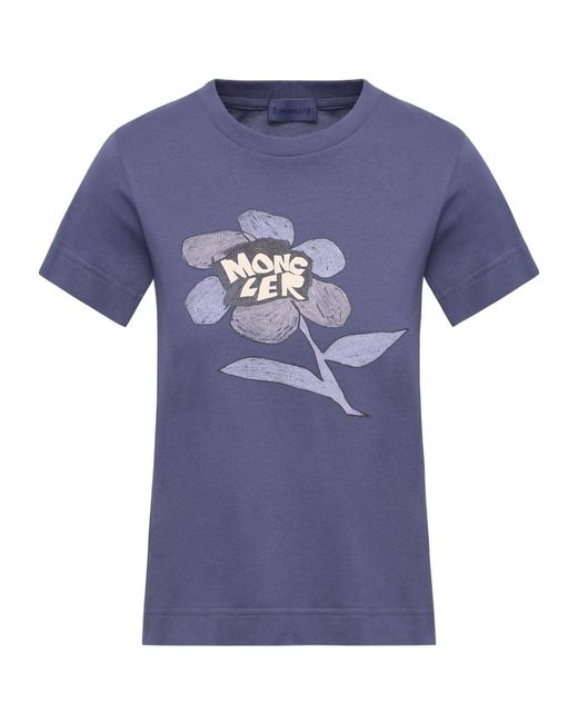 Moncler Blue Cotton Jersey Printed T-Shirt