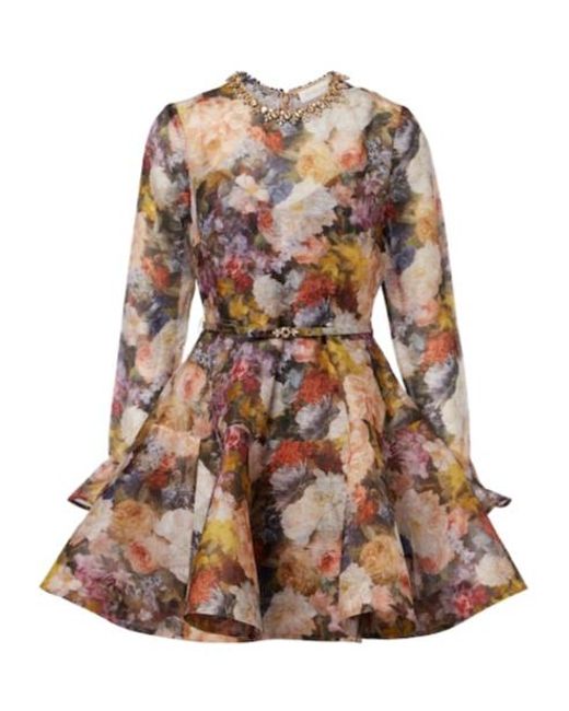 Zimmermann Brown Alchemy Peplum Linen And Silk Minidress