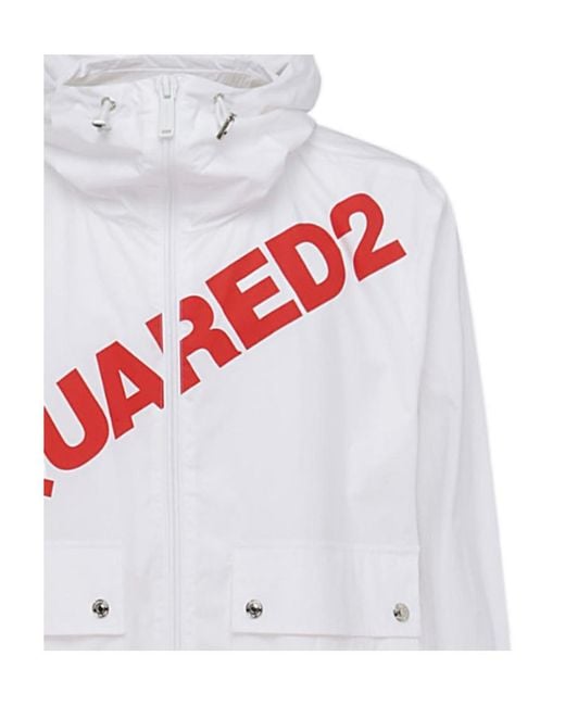 DSquared² White Logo Printed Zipped Jacket for men