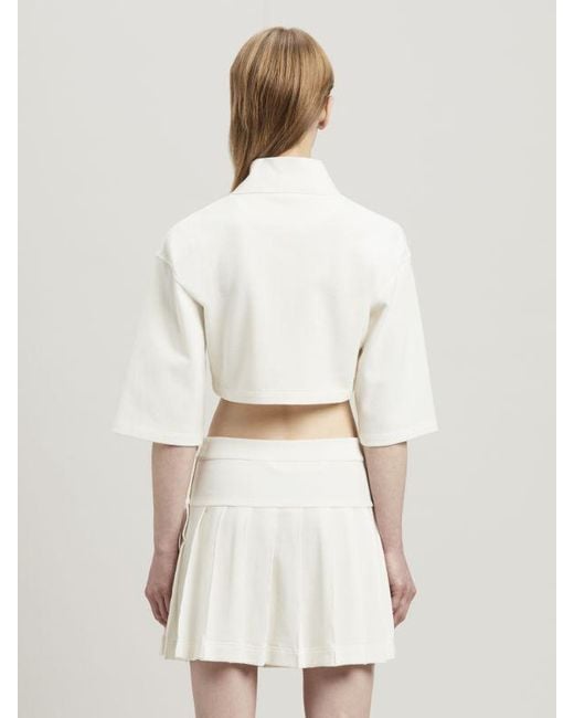 Palm Angels White Monogram Embroidered Cropped Polo Shirt