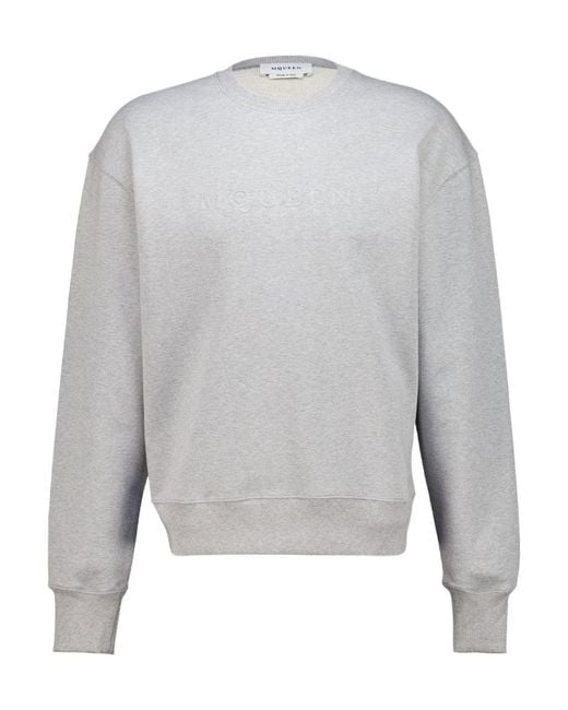 McQueen Gray Embossed-Logo Sweatshirt for men