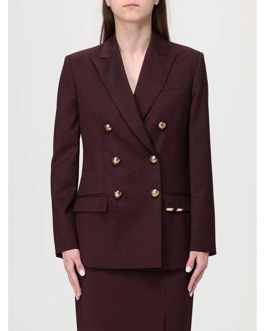 Elisabetta Franchi Brown Double-Breasted Long-Sleeved Jacket