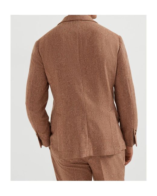 Brunello Cucinelli Brown Herringbone-Pattern Single-Breasted Blazer for men
