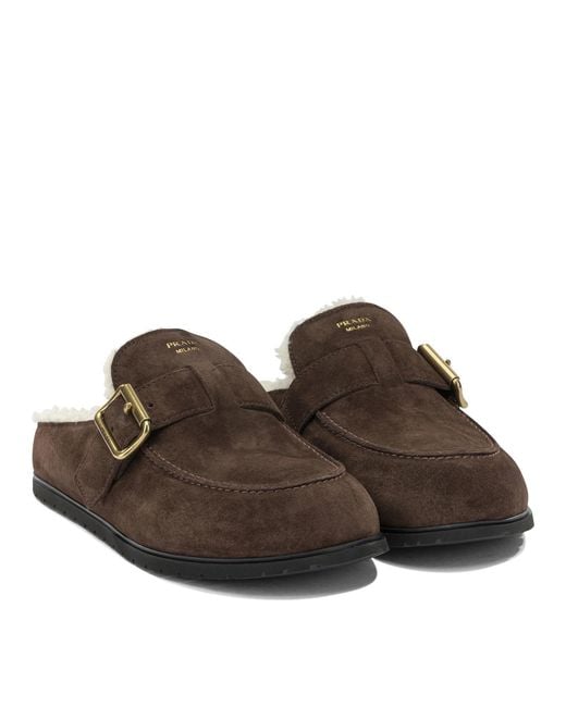 Prada Brown Buckle-Fastened Slippers