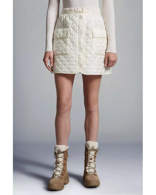 Moncler White Logo-Patch Quilted Miniskirt