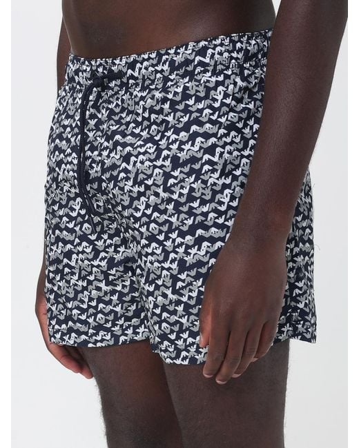 Emporio Armani Gray Monogram-Print Drawstring Swim Shorts for men