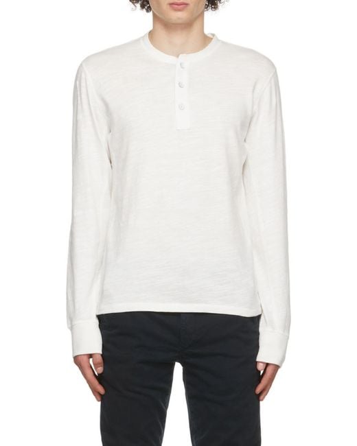 Rag & Bone White Round Slit Collar Long-Sleeved T-Shirt for men