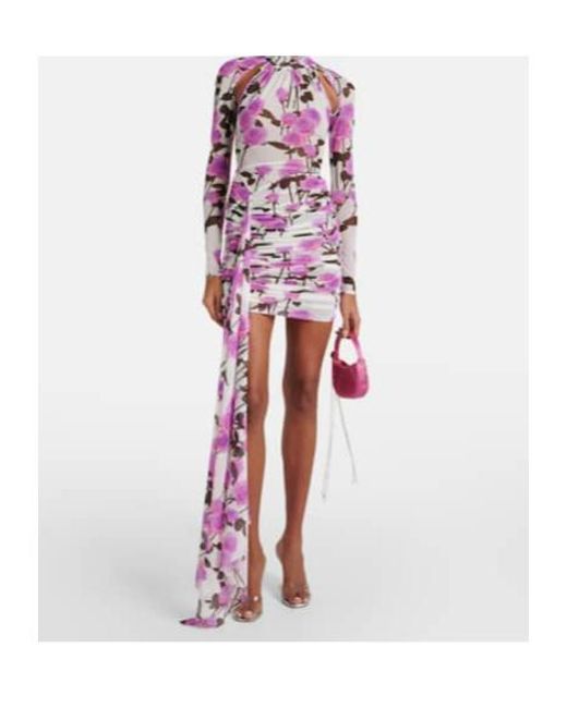 David Koma Pink Floral Ruched Minidress